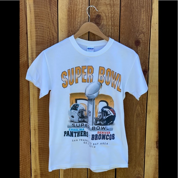 VINTAGE SUPER BOWL 50 CAROLINA VS DENVER T-SHIRT - Picture 1 of 4